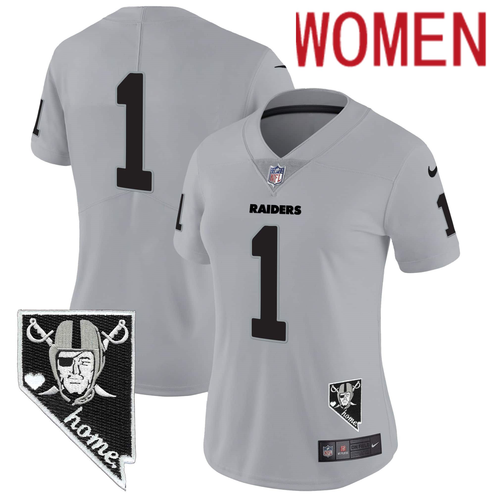 Women Oakland Raiders #1 No Name Grey 2024 Nike Nevada Home Patch Vapor NFL Jersey